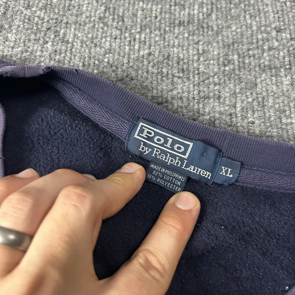 Polo Ralph Lauren Sweatshirt Mens XL Purple Crewneck Fleece Pullover Distressed